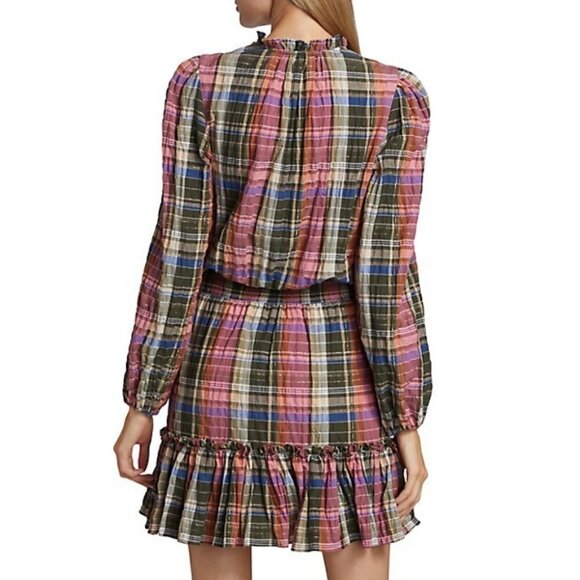 💕VERONICA BEARD💕 Destiny Crinkle Plaid A-Line Dress ~ Olive Green/Pink 8 NWT - Picture 7 of 16